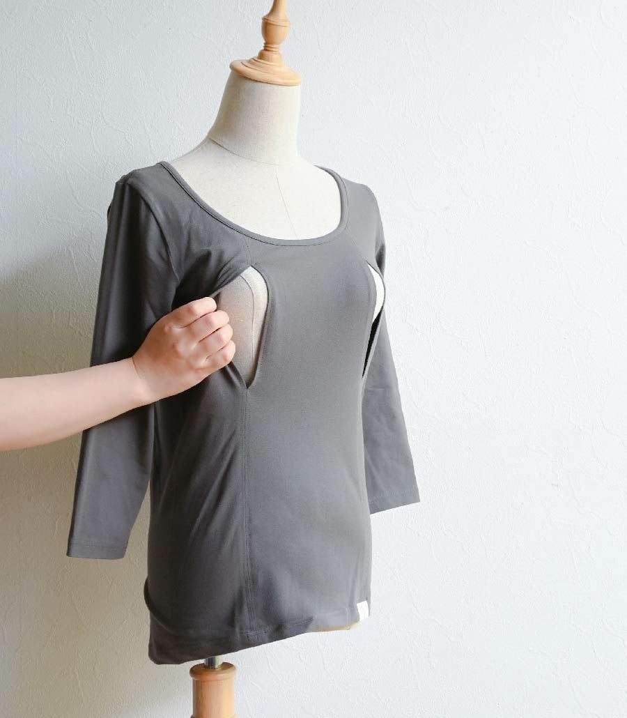 シンプル穴あき（七分袖） 授乳用インナー | 授乳服・マタニティウェア