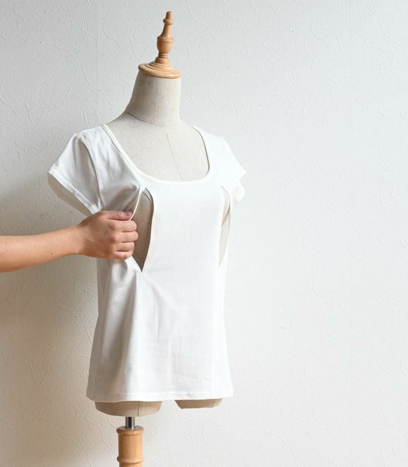 コットン100穴あきシャツ(一分袖) 授乳用インナー