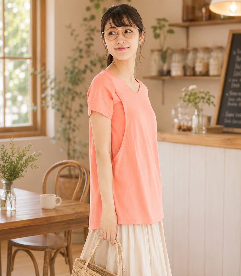 CARINO-DT　チュニックショートスリーブ 授乳服 日本製【授乳服・マタニティウェア・授乳ブラ】
