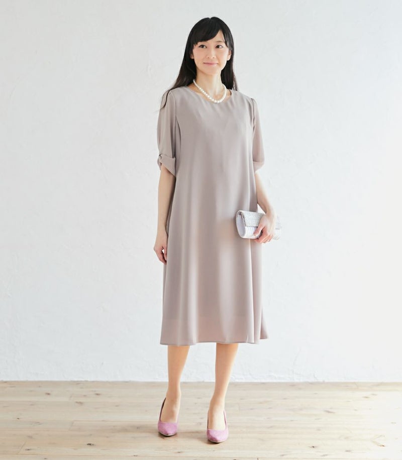 リボンスリーブワンピース 授乳服 マタニティ服 フォーマル授乳服 日本製