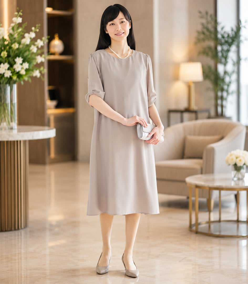 リボンスリーブワンピース 授乳服 マタニティ服 フォーマル授乳服 日本製【授乳服・マタニティウェア・授乳ブラ】