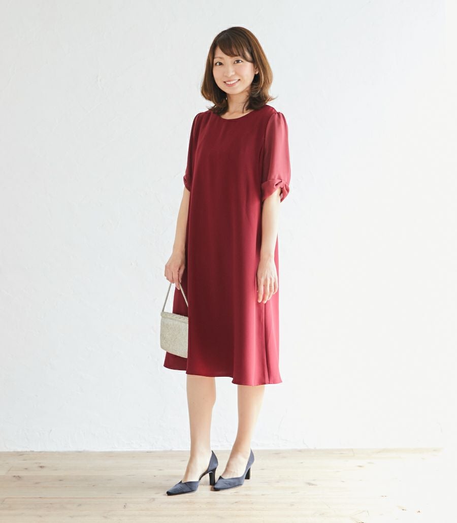 上品で落ち着いた雰囲気のワンピ/リボンスリーブワンピース 授乳服