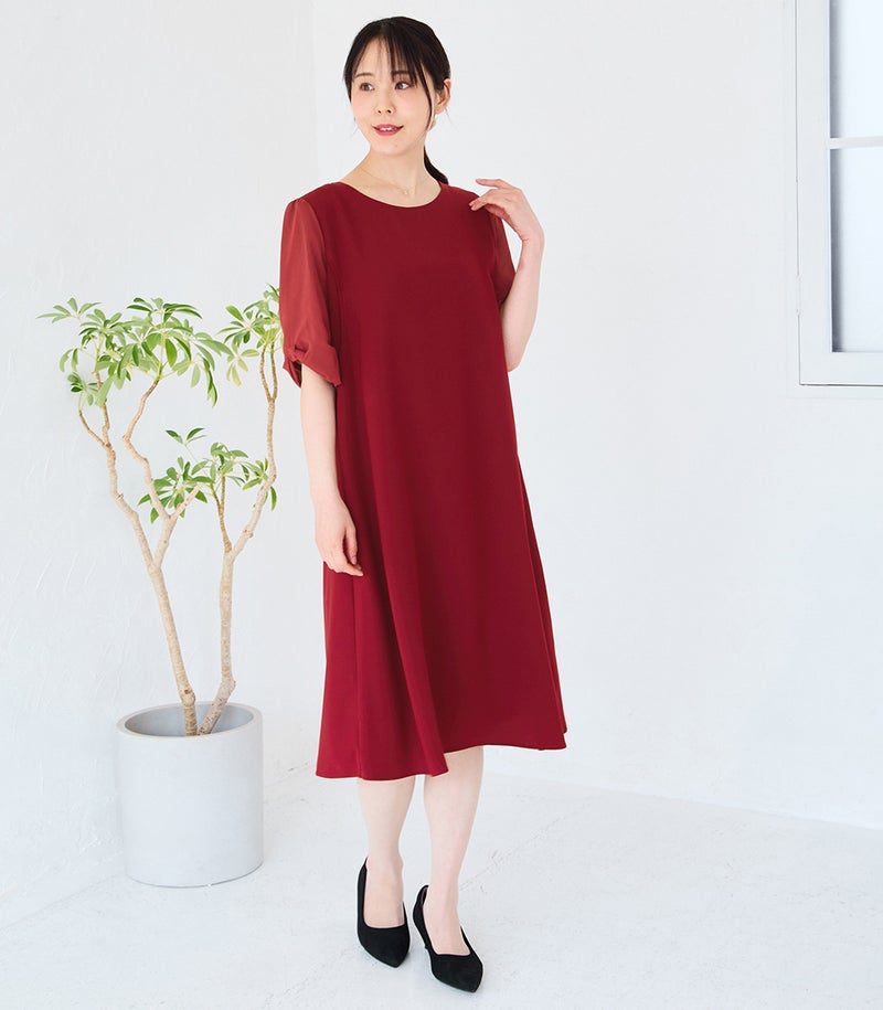 リボンスリーブワンピース 授乳服 マタニティ服 フォーマル授乳服 日本製【授乳服・マタニティウェア・授乳ブラ】