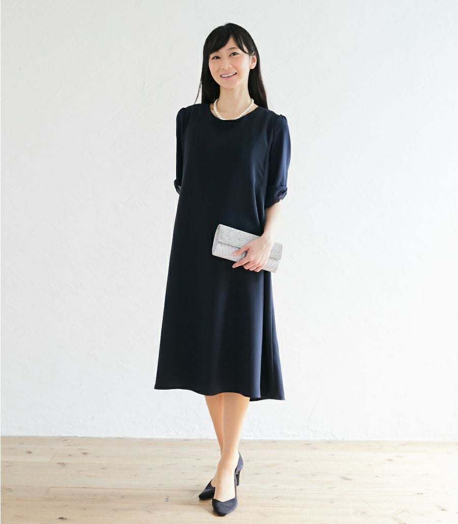 上品で落ち着いた雰囲気のワンピ/リボンスリーブワンピース 授乳服