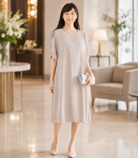 リボンスリーブワンピース 授乳服 マタニティ服 フォーマル授乳服 日本製【授乳服・マタニティウェア・授乳ブラ】