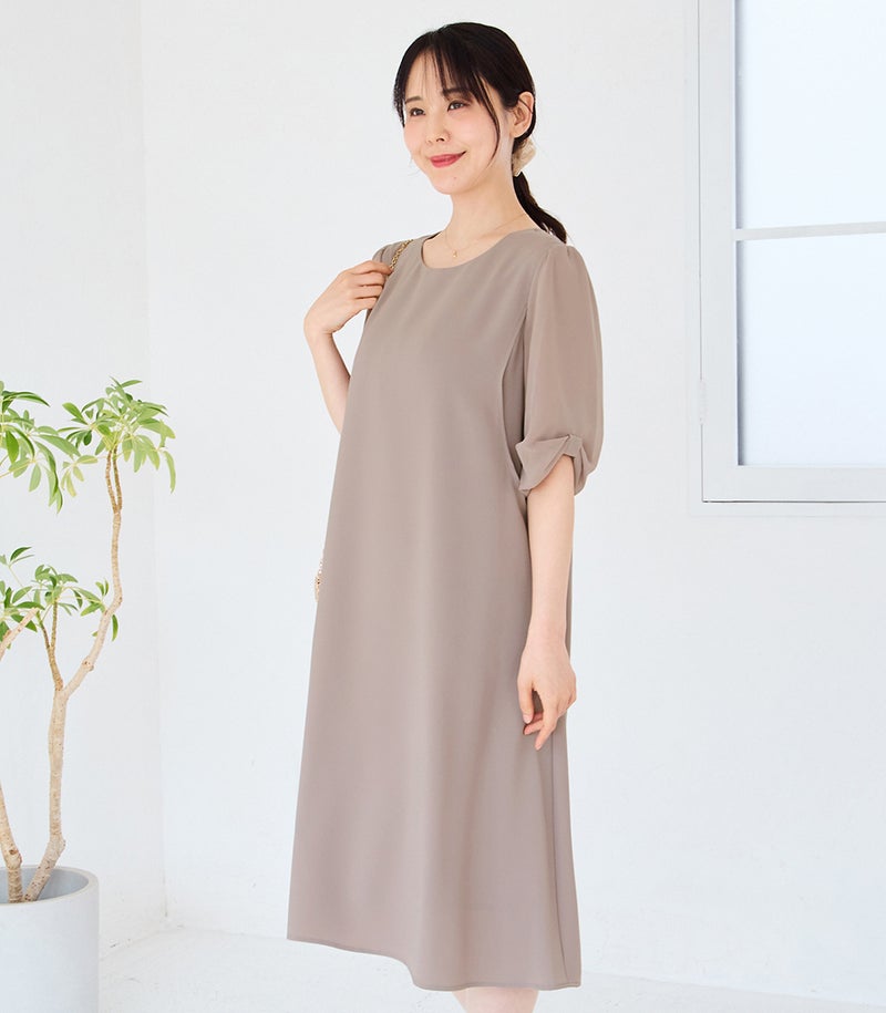 リボンスリーブワンピース 授乳服 マタニティ服 フォーマル授乳服 日本製【授乳服・マタニティウェア・授乳ブラ】