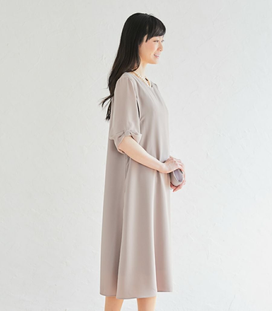 上品で落ち着いた雰囲気のワンピ/リボンスリーブワンピース 授乳服