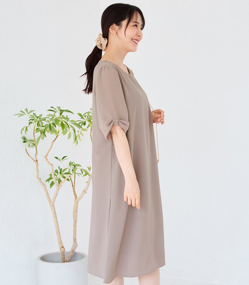 リボンスリーブワンピース 授乳服 マタニティ服 フォーマル授乳服 日本製【授乳服・マタニティウェア・授乳ブラ】