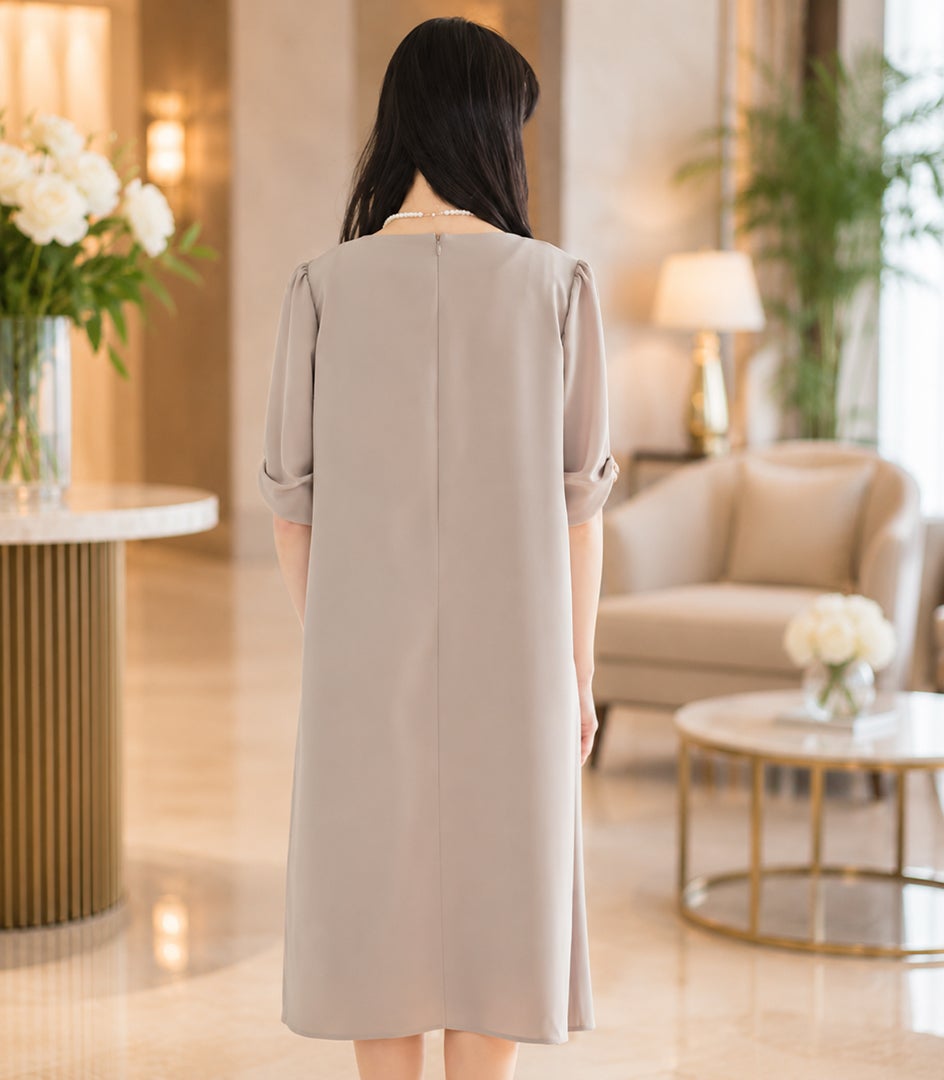 リボンスリーブワンピース 授乳服 マタニティ服 フォーマル授乳服 日本製【授乳服・マタニティウェア・授乳ブラ】