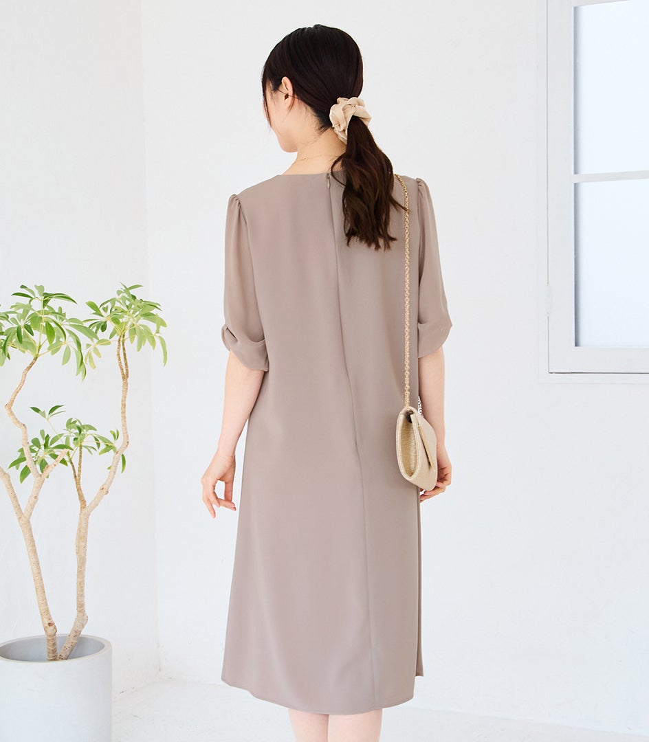 リボンスリーブワンピース 授乳服 マタニティ服 フォーマル授乳服 日本製【授乳服・マタニティウェア・授乳ブラ】