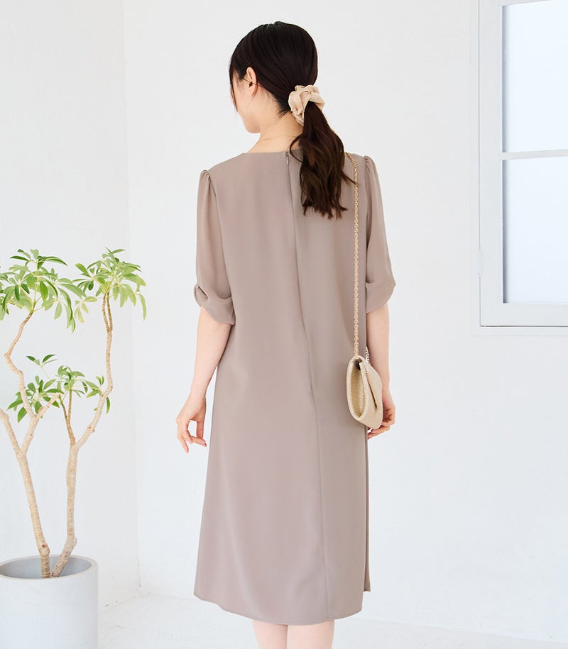 リボンスリーブワンピース 授乳服 マタニティ服 フォーマル授乳服 日本製【授乳服・マタニティウェア・授乳ブラ】