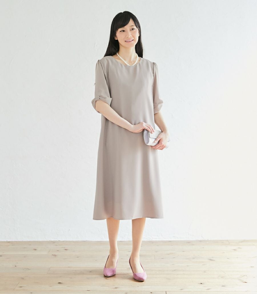 上品で落ち着いた雰囲気のワンピ/リボンスリーブワンピース 授乳服