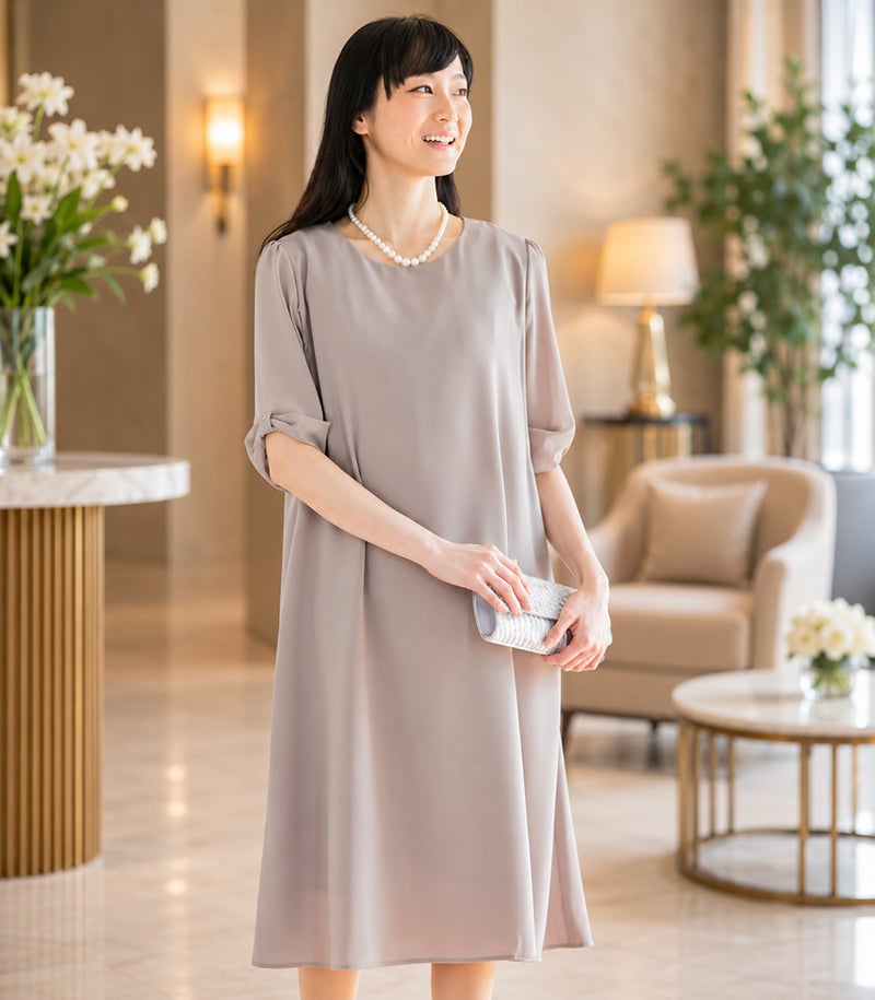 リボンスリーブワンピース 授乳服 マタニティ服 フォーマル授乳服 日本製