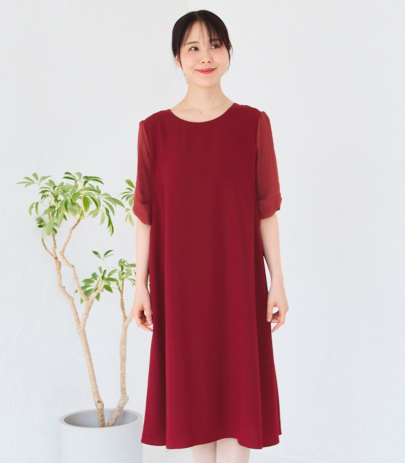 リボンスリーブワンピース 授乳服 マタニティ服 フォーマル授乳服 日本製【授乳服・マタニティウェア・授乳ブラ】