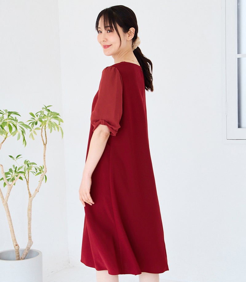 リボンスリーブワンピース 授乳服 マタニティ服 フォーマル授乳服 日本製【授乳服・マタニティウェア・授乳ブラ】