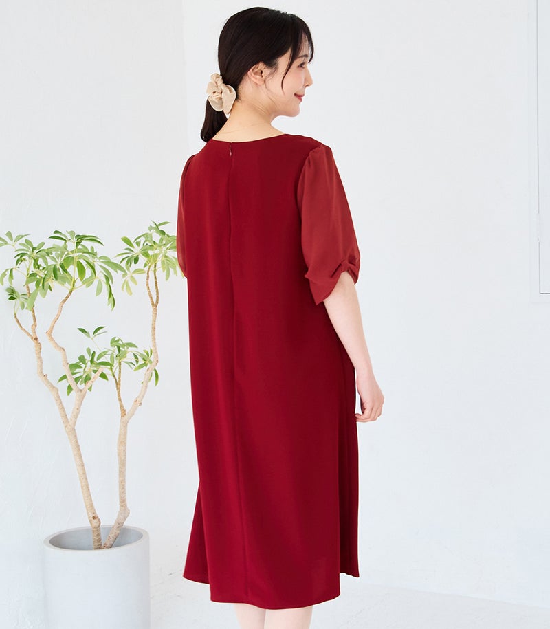 リボンスリーブワンピース 授乳服 マタニティ服 フォーマル授乳服 日本製【授乳服・マタニティウェア・授乳ブラ】
