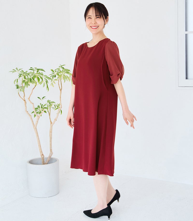リボンスリーブワンピース 授乳服 マタニティ服 フォーマル授乳服 日本製【授乳服・マタニティウェア・授乳ブラ】