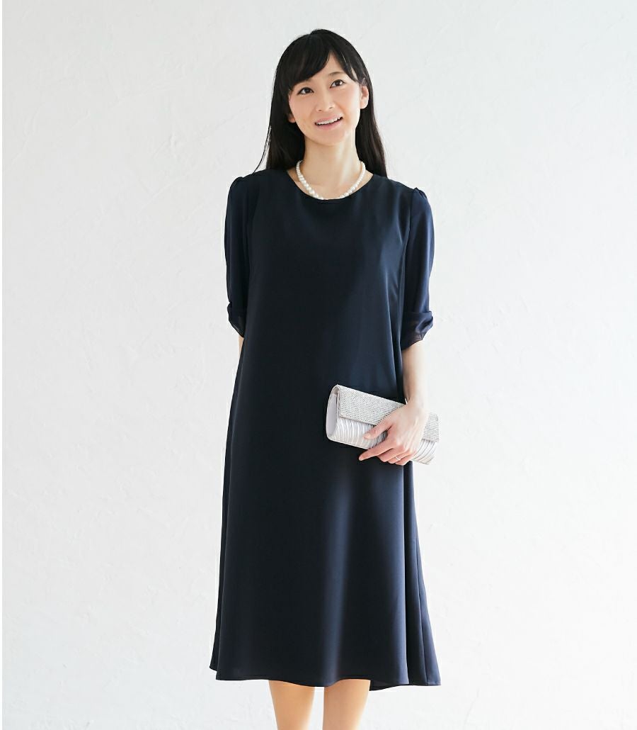 上品で落ち着いた雰囲気のワンピ/リボンスリーブワンピース 授乳服