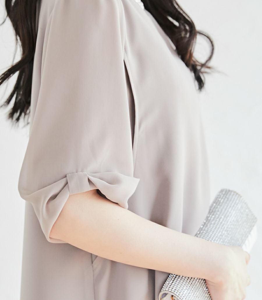上品で落ち着いた雰囲気のワンピ/リボンスリーブワンピース 授乳服
