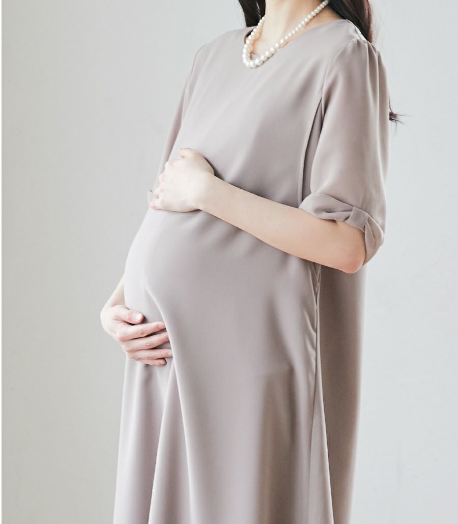 上品で落ち着いた雰囲気のワンピ/リボンスリーブワンピース 授乳服