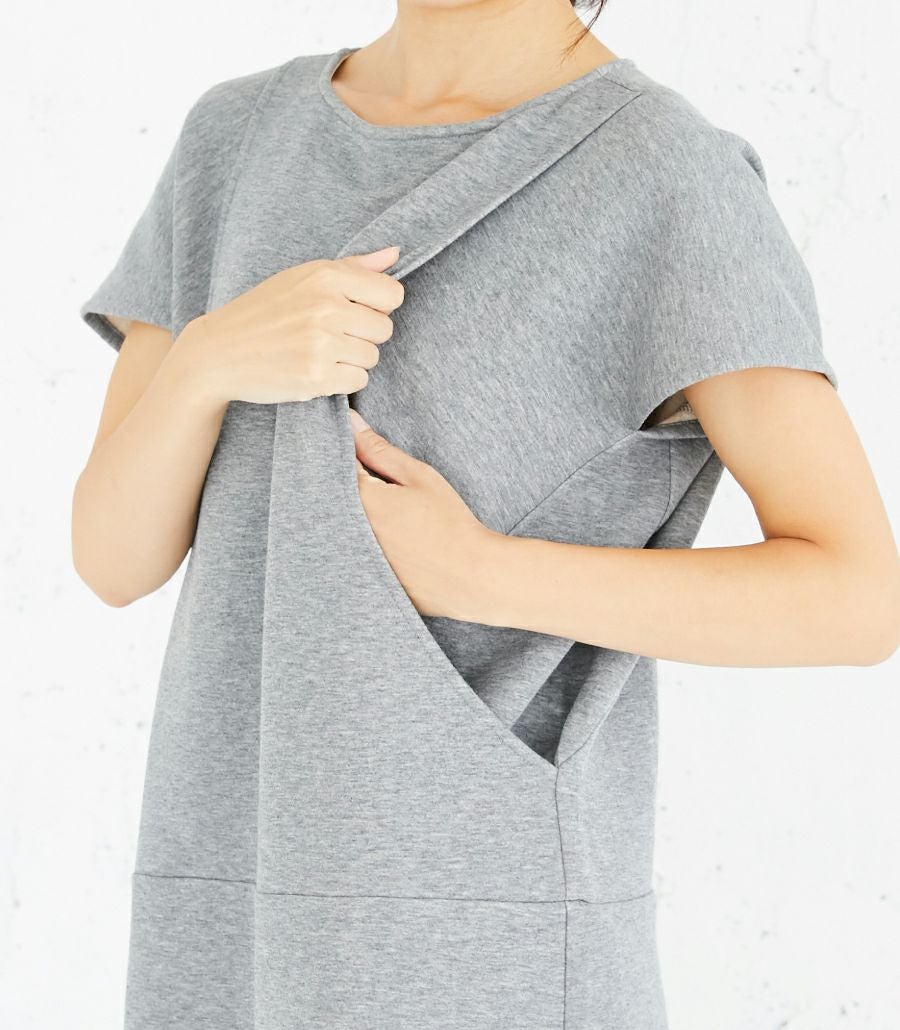変わり袖切替ワンピース 授乳服 日本製 授乳服 マタニティ服 matohu ま