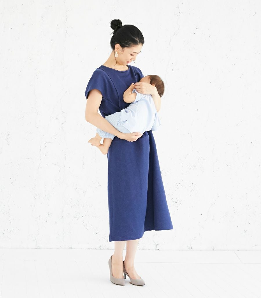 変わり袖切替ワンピース 授乳服 日本製 授乳服 マタニティ服 matohu ま