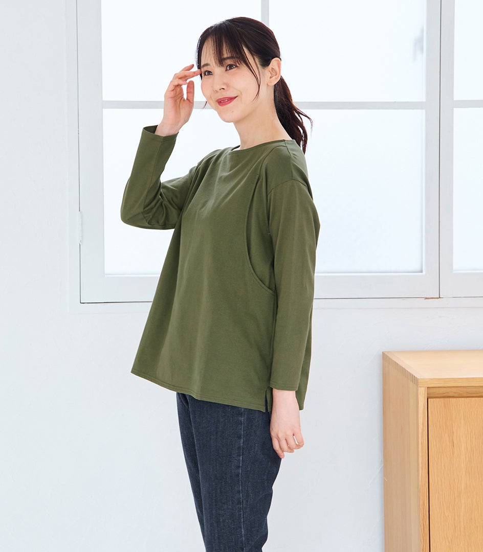 CARINO ベーシックT（長袖） 授乳服 日本製【授乳服・マタニティウェア・授乳ブラ】