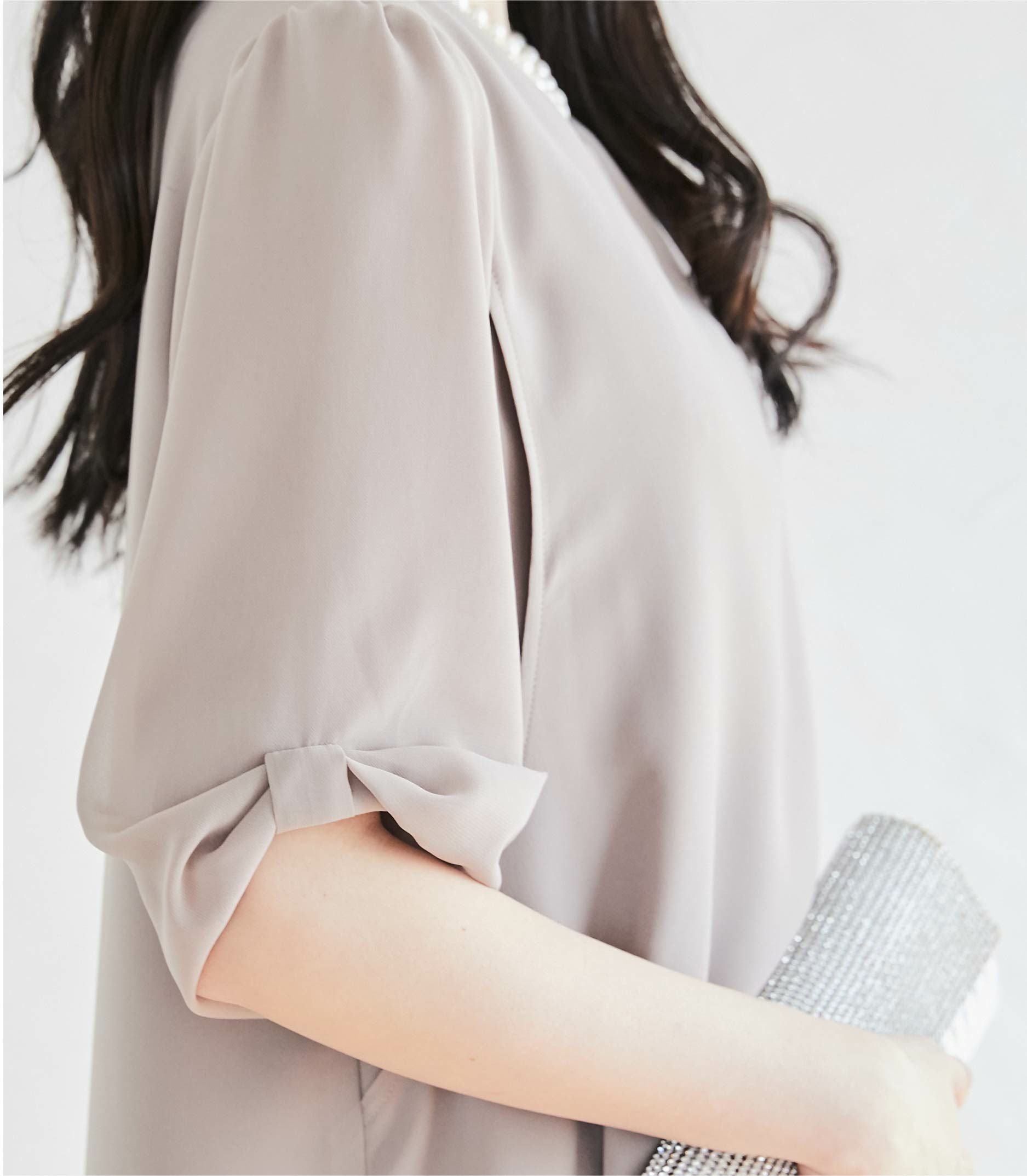 新色＞リボンスリーブワンピース 授乳服 マタニティ服 フォーマル授乳