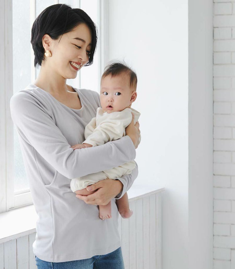 クルーネックウォームロンT 授乳服 日本製