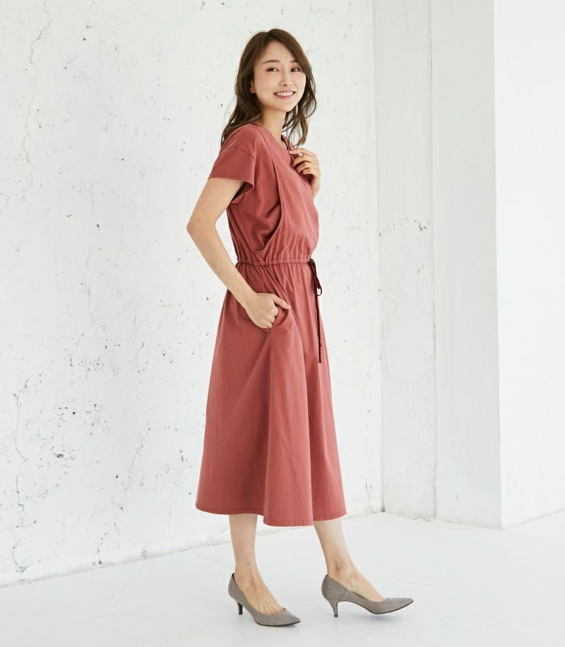 オーガニックウエストギャザーワンピース 授乳服 マタニティ服 日本製