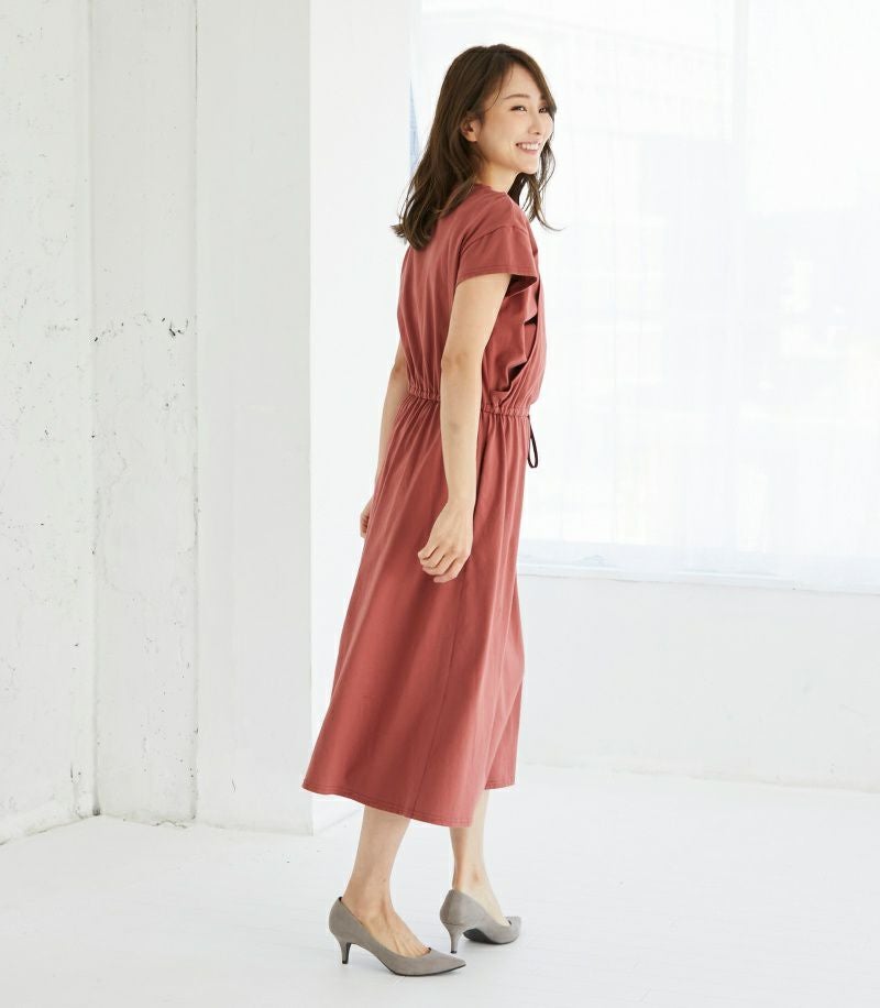 オーガニックウエストギャザーワンピース 授乳服 マタニティ服 日本製