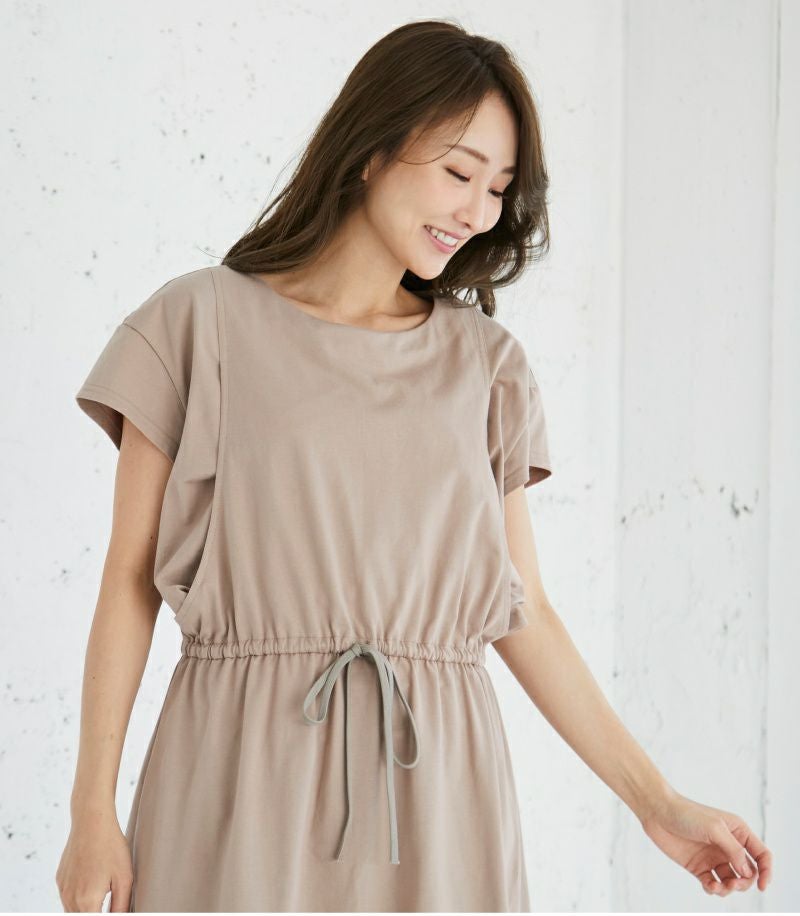 オーガニックウエストギャザーワンピース 授乳服 マタニティ服 日本製