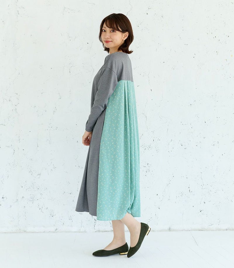 バックプリント切替ワンピース 授乳服 マタニティ服 日本製