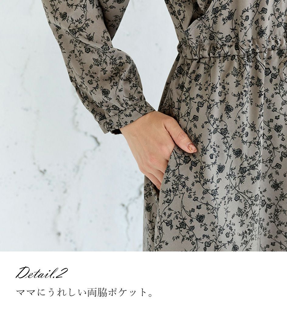 アンティークフラワーワンピース 授乳服 マタニティ服 日本製 授乳服