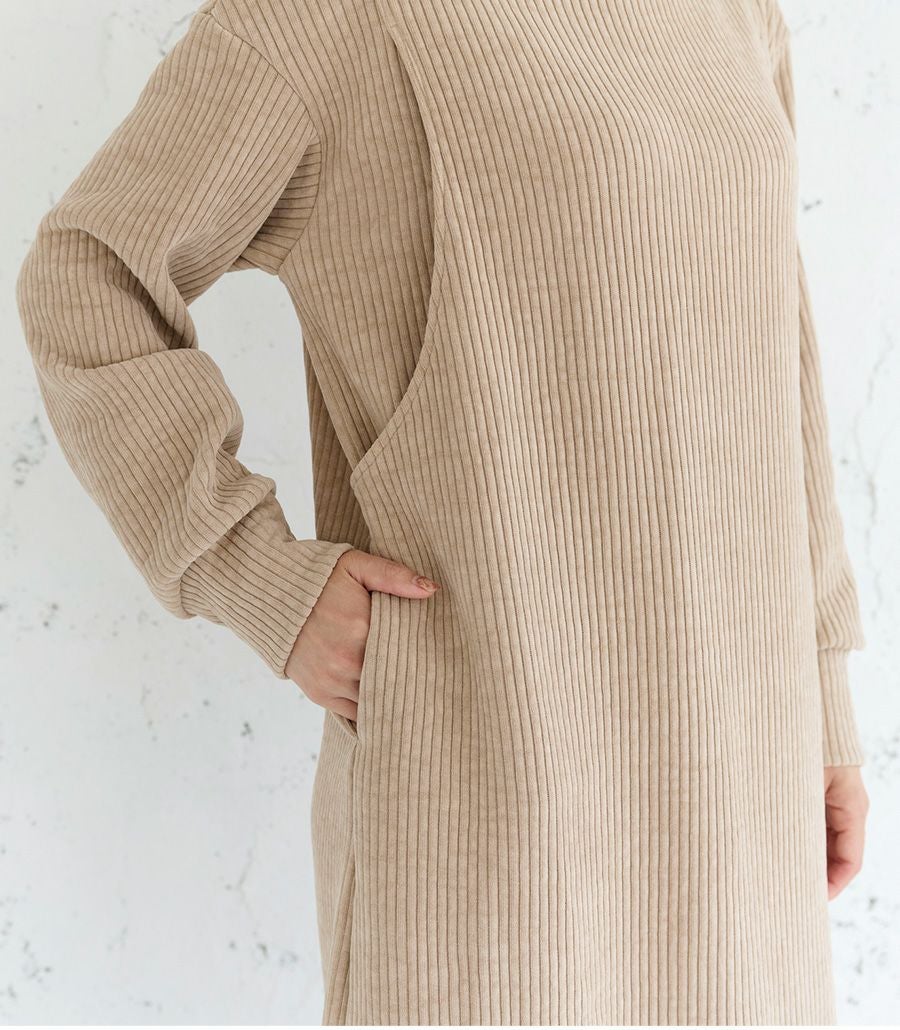 コーデュロイハイネックワンピース 授乳服 マタニティ服 日本製