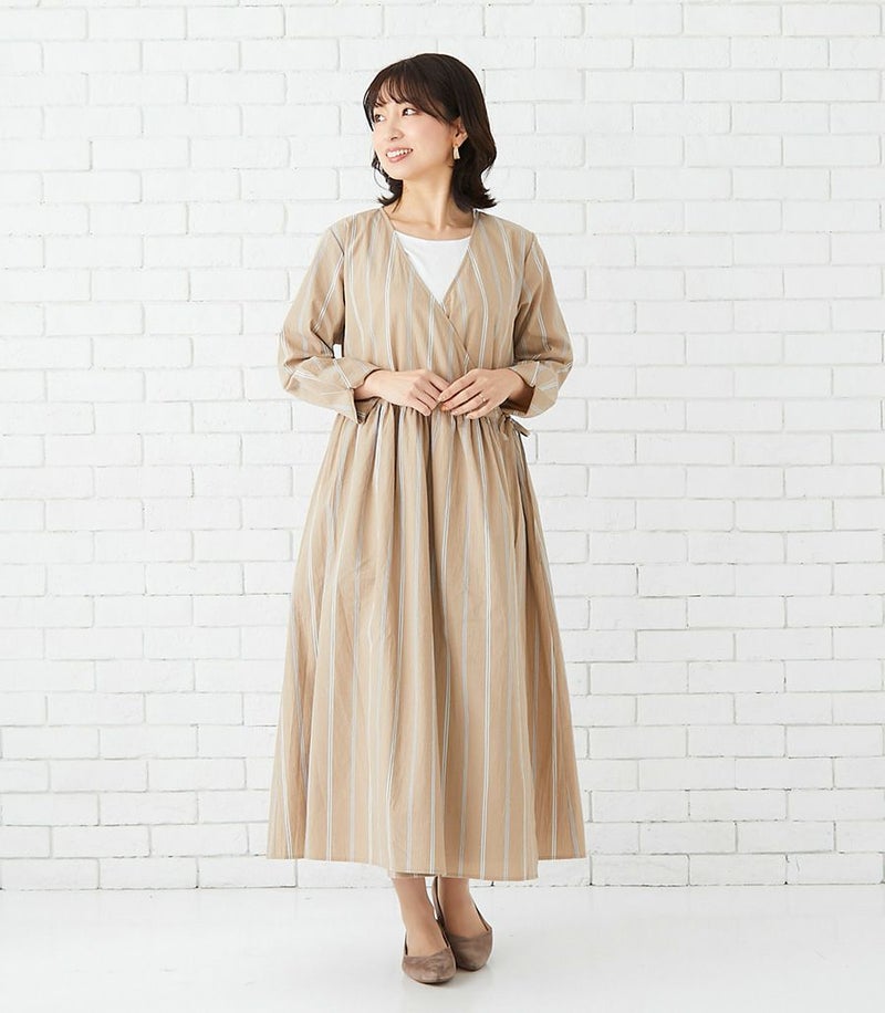 ストライプカシュクールワンピース(タンクトップ付) 授乳服 マタニティ服 日本製