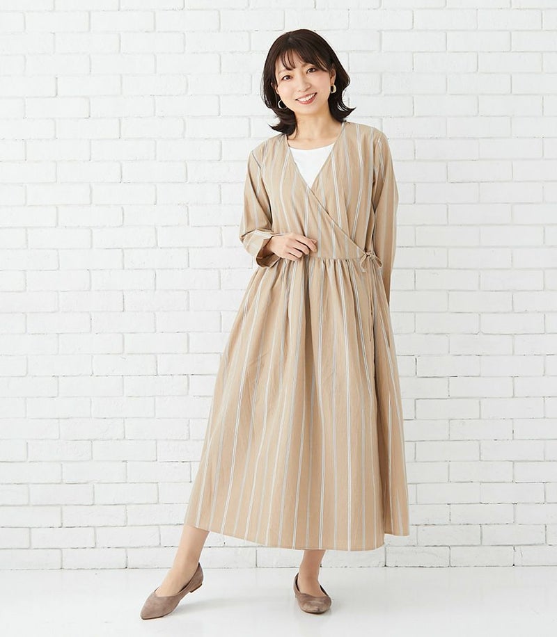 トライプカシュクールワンピース(タンクトップ付) 授乳服 マタニティ服 日本製
