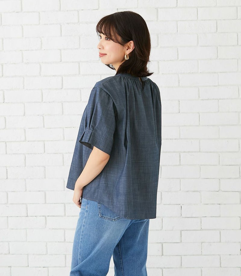 シャンブレーギャザーブラウス 授乳服 マタニティ服 日本製