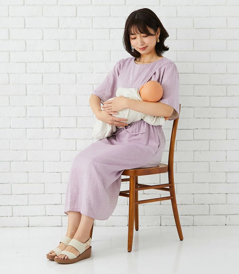 オーガニックギャザーワンピース 授乳服 マタニティ服 日本製