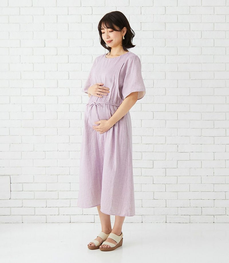 オーガニックギャザーワンピース 授乳服 マタニティ服 日本製