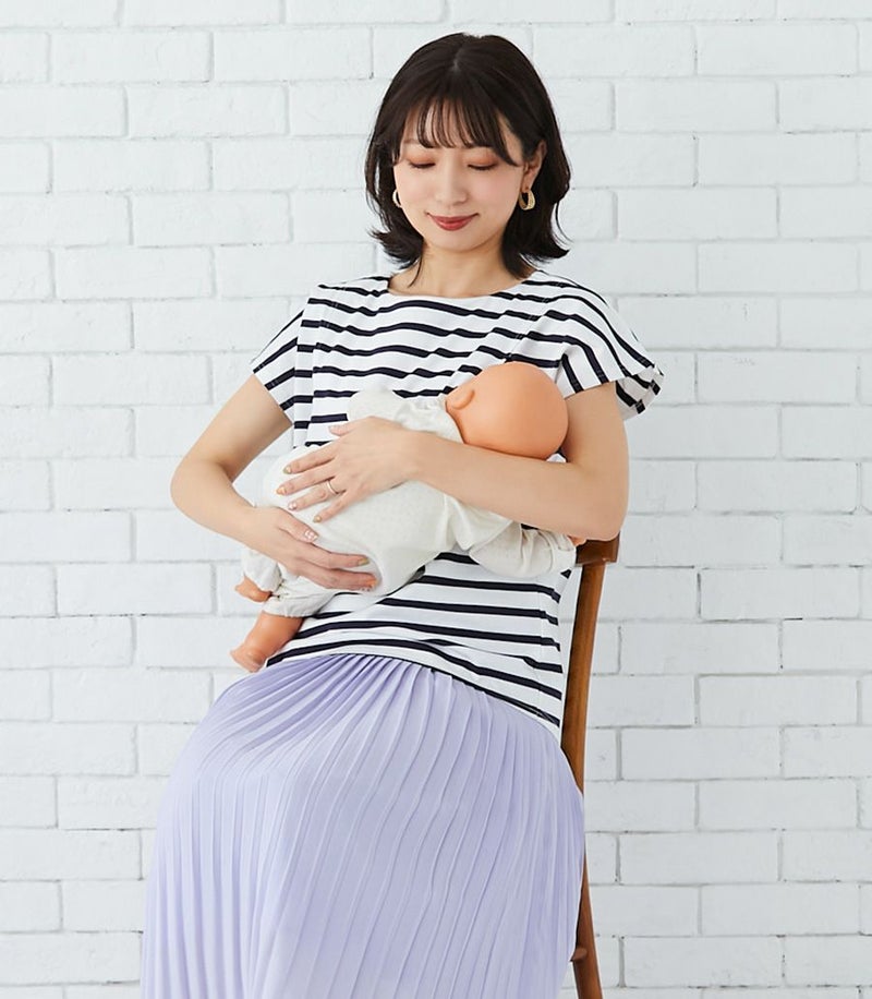 バックリボンボーダーカットソー 授乳服 日本製
