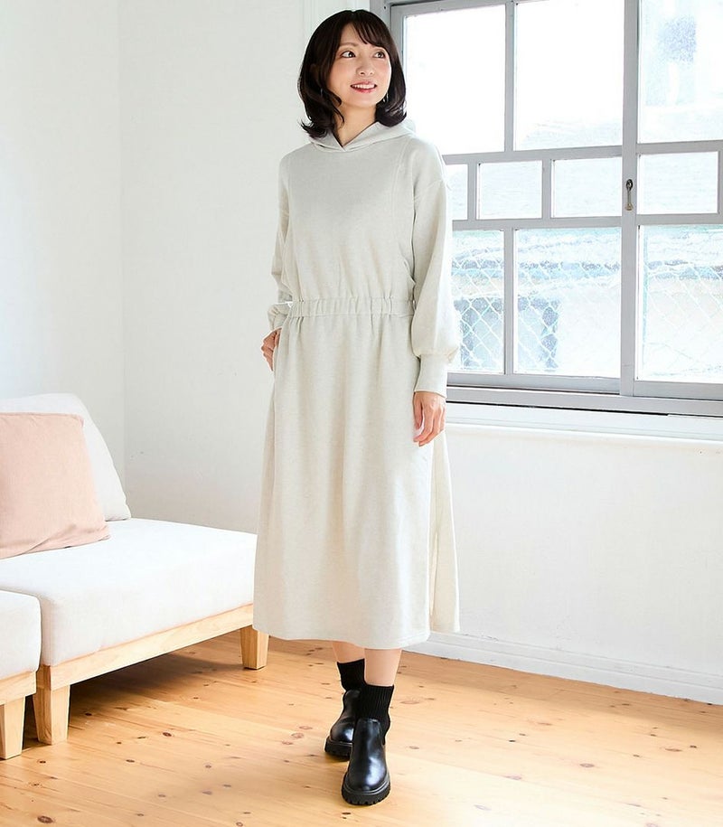 ウエストギャザーパーカーワンピース 授乳服 日本製