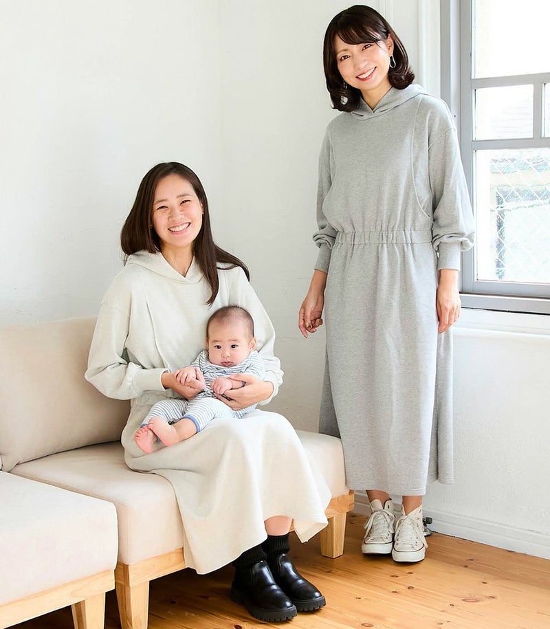 ウエストギャザーパーカーワンピース 授乳服 日本製