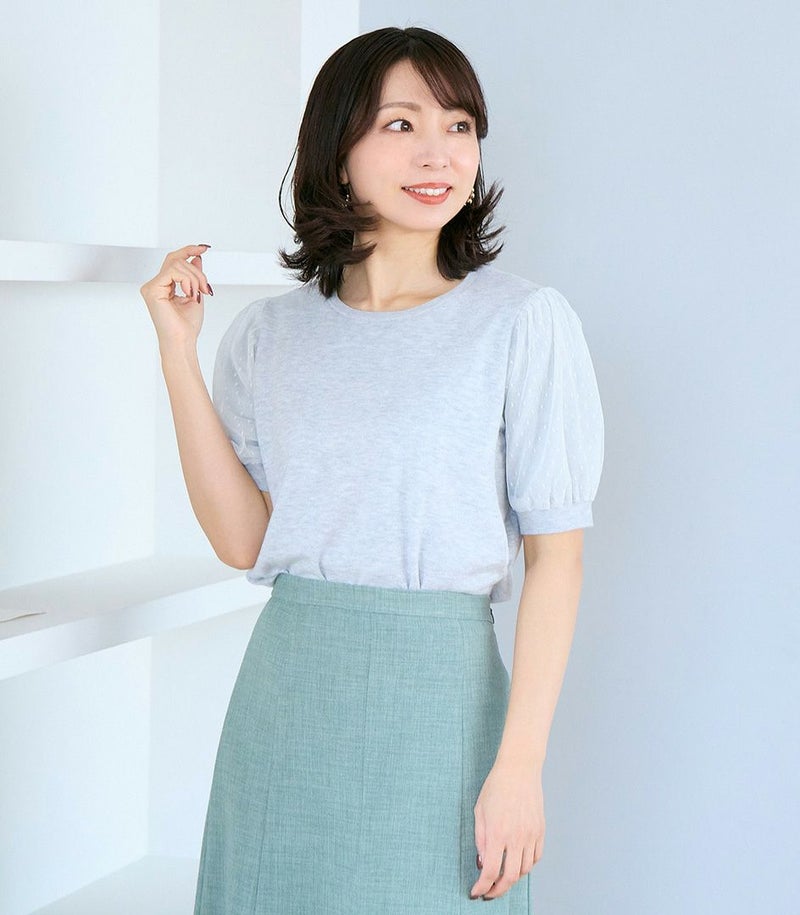 チュールパフスリーブニットトップス 授乳服