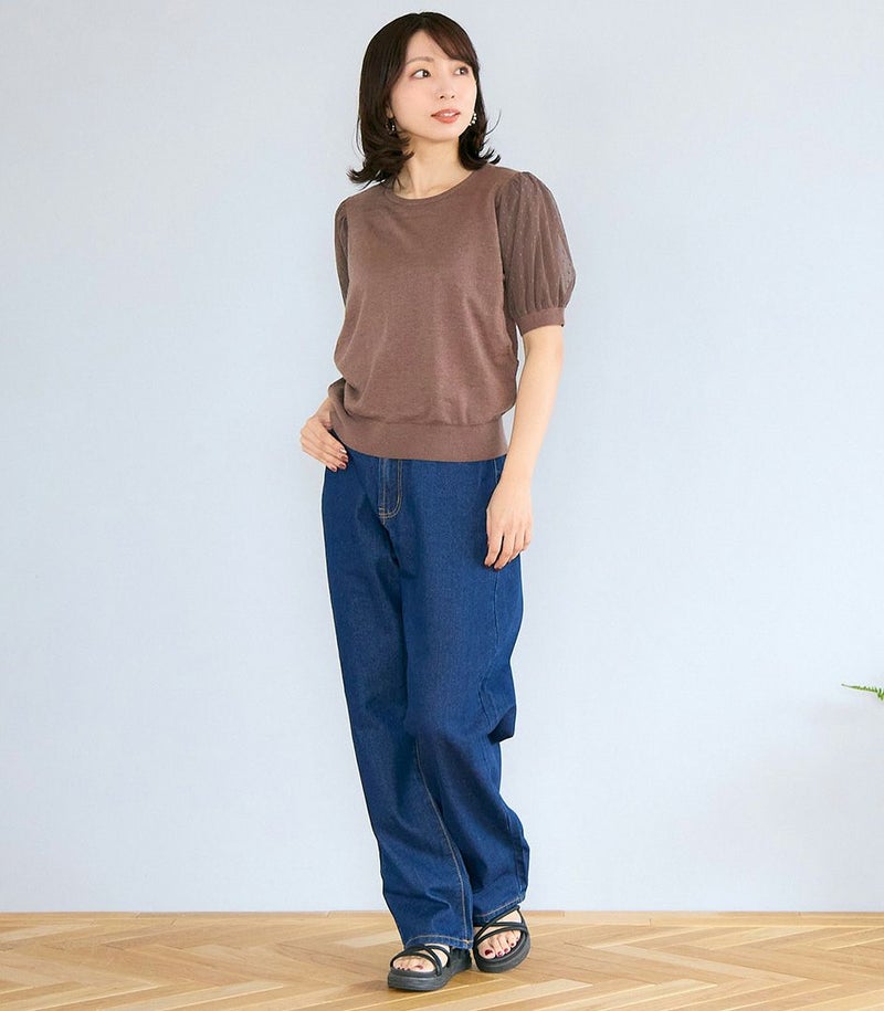 チュールパフスリーブニットトップス 授乳服