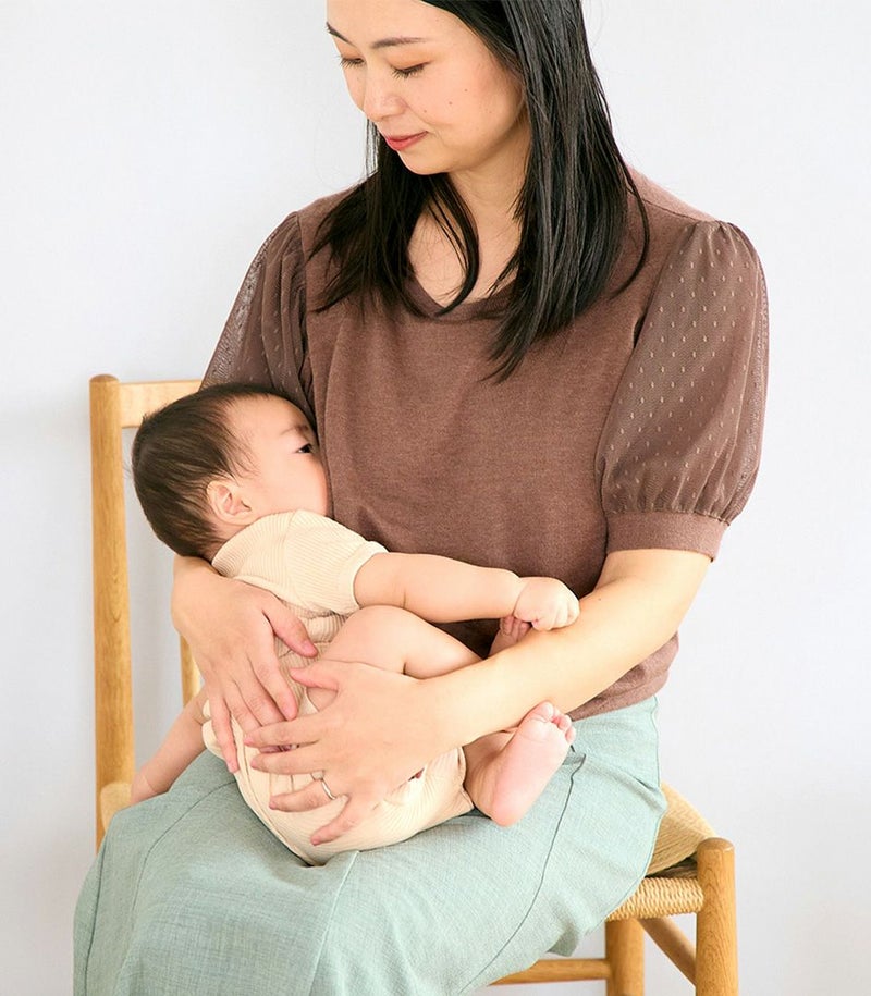 チュールパフスリーブニットトップス 授乳服