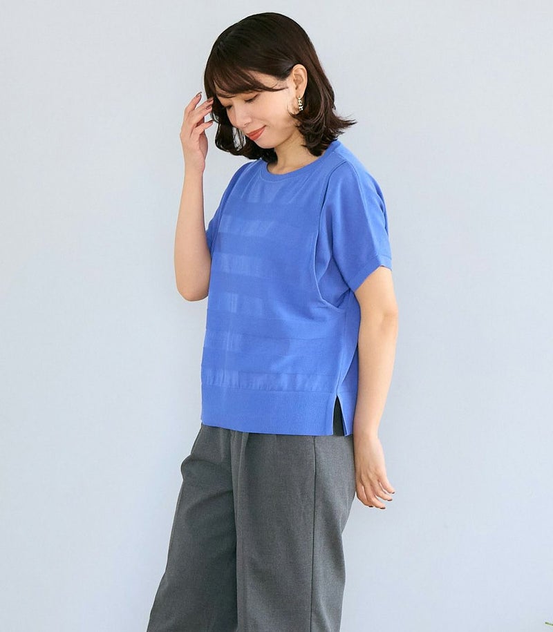 ボーダー編みサマーニットトップス 授乳服 マタニティ服