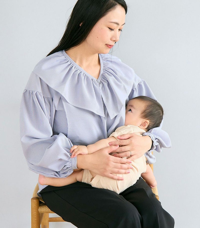 ストライプブラウス 授乳服 マタニティ服 日本製