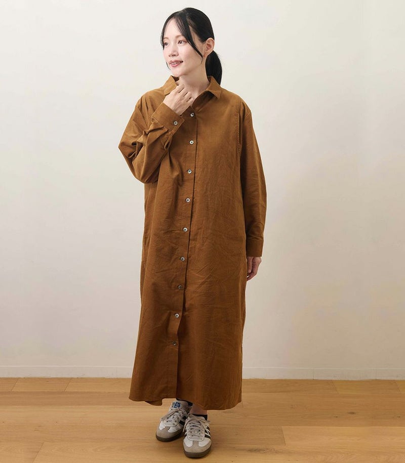 コーデュロイシャツワンピース 授乳服 マタニティ服 日本製