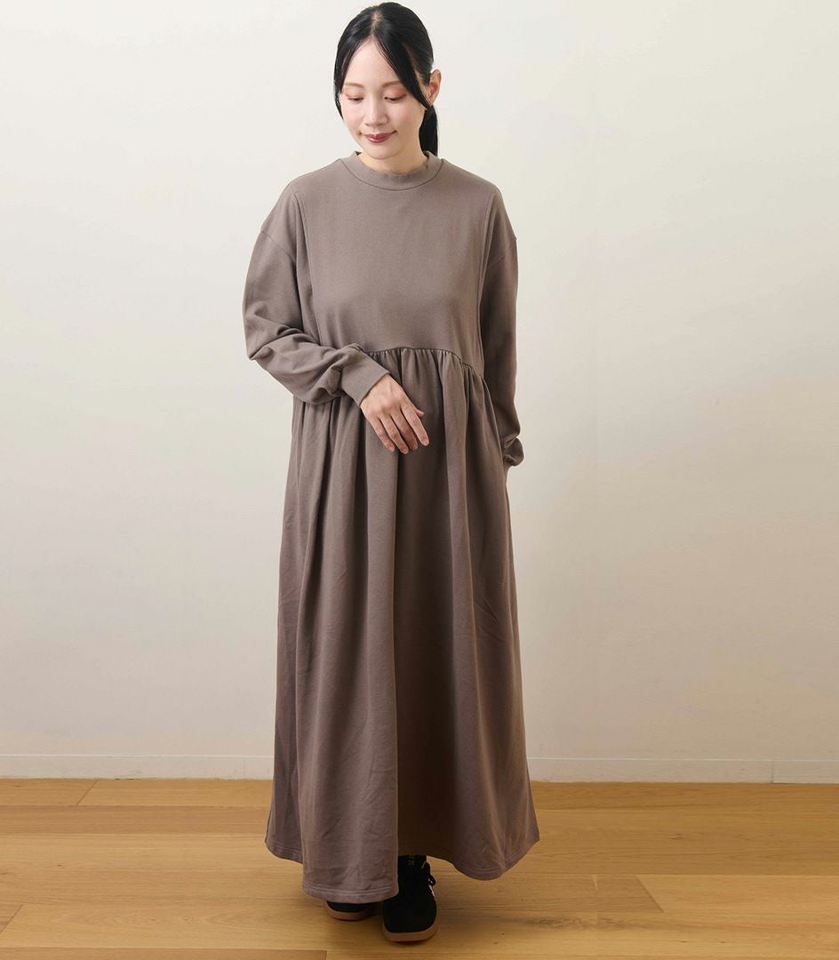 ミニ裏毛ウエストギャザーワンピース 授乳服 マタニティ服 日本製 授乳